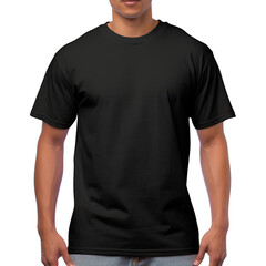 Wall Mural - Blank black t-shirt on a person for mockup and advertising, isolated on transparent background
