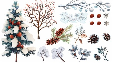 Wall Mural - Set of modern elements of winter nature for design