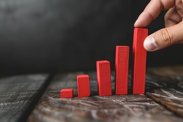 Poster - A hand is holding up a stack of red blocks, which are arranged in a line