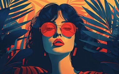 A Women Wearing Sunglass in the Style of Pop Art