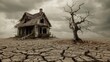 © Muhammad - A chilling scene of an isolated, rundown house on dry, cracked ground, with a skeletal tree standing guard in a foreboding atmosphere.