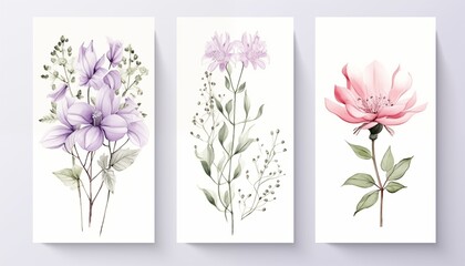 Wall Mural - set of pink purple flowers