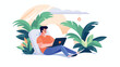 Man relaxes with his laptop . Illustration Backgrou