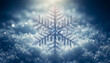 A high-resolution image of a snowflake centrally placed, with exceptional detail on a background of snow