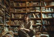 © progressman - A woman in front of bookshelves in a library