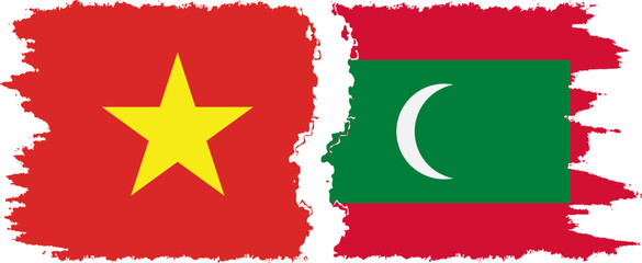 Maldives and Vietnam grunge flags connection vector