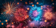 © Planetz - Happy New Year, Beautiful creative holiday background with fireworks and Sparkling, space for text, banner, colorful fireworks with bokeh light background