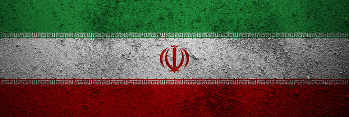 Wall Mural - Banner of the grunge Iran flag. Dirty Iranian flag on a metal surface.