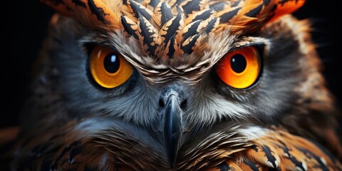 Close Up of Owl With Orange Eyes Generative AI