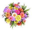 Colorful bunch of flowers with dahlia and zinnia, transparent background	