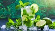 Fraîcheur estivale en verre : La danse pétillante du mojito, mélange parfait de menthe fraîche, citron vert acidulé et rhum enivrant, sur lit de glace craquante, une symphonie rafraîchissante de saveu