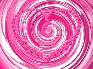 Poster - Heart of flowers of pink roses and vortex - occasional and decorative composition with effect of movement, space and depth. Topics: graphic, wallpaper, card, symbol, love, blooming, for occasions
