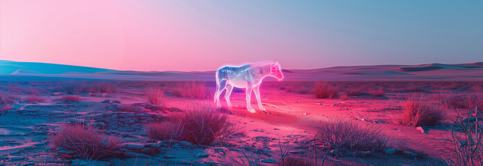 Poster - Cybernetic animal in a desert. Landscape in the style of futuristic surrealism