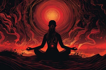 Wall Mural - Visualize the energy flowing through your root chakra as you ground yourself in a mountain pose. abstract, cartoon.