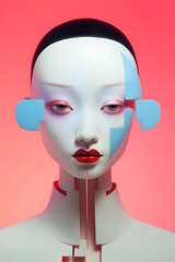 Vibrant 3D Anthropomorphic Pop Art Portrait of an Expressive Asian Woman