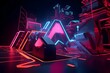 Low Poly Futuristic Neon: A 3D Rendering of a Glowing, Minimalist Cityscape