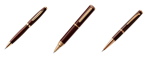 Set of brown wood pen transparent background.