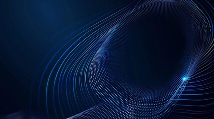 Fototapete - Abstract glowing blue circle lines on dark blue background. Geometric stripe line art design.