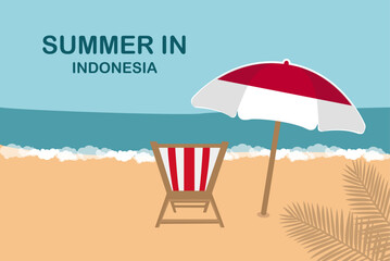 Wall Mural - Summer in Indonesia, beach chair and umbrella, vacation or holiday