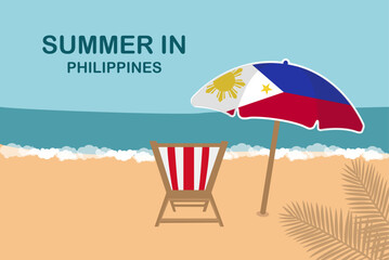 Wall Mural - Summer in Philippines, beach chair and umbrella, vacation or holiday