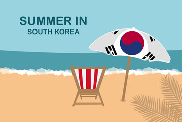 Wall Mural - Summer in South Korea, beach chair and umbrella, vacation or holiday