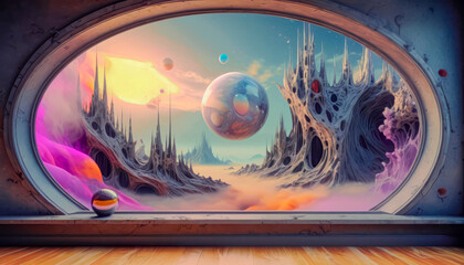 Wall Mural - A large window into a mysterious fantasy world