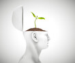 Plant growing from head. Brainstorming, idea, intelligence concept.