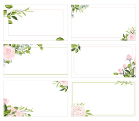 Wall Mural - hand drawn floral frames with flowers, branch and leaves. elegant label template. vector illustratio