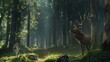 Deer in the forest with sparkling sunlight