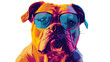Cartoon colorful dog with sunglasses on a white background, generative Ai