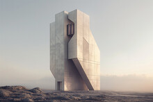 Futuristic Concrete Structure Standing Alone Amidst Barren Landscape