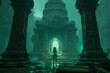 The quest for knowledge drives a cyberpunk sleuth through the enigmatic aura of an ancient temples ruins