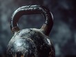 © AucArtStudio - closeup, a kettlebell lifted in a strong grip, power and lifting discipline, focused and clear backdrop