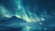 A beautiful night sky with a bright aurora borealis. The sky is filled with stars and the aurora is glowing brightly. The scene is peaceful and serene