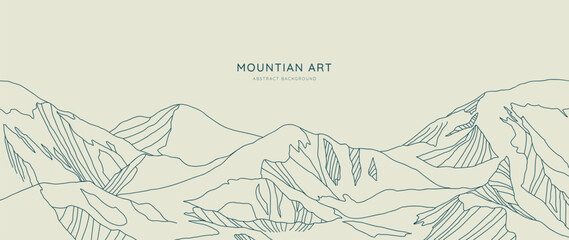 Wall Mural - mountain hand drawn background vector. minimal landscape art with line art, contouring. abstract art