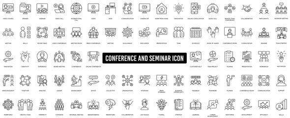 Wall Mural - Conference, meeting, business training and team, brainstorm, seminar, interview icon set