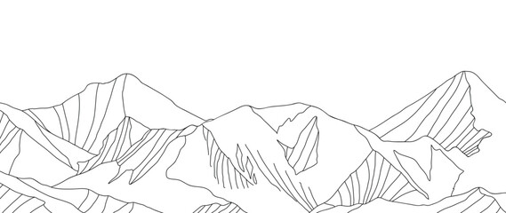 Wall Mural - mountain hand drawn background vector. minimal landscape art with line art, contouring. abstract art