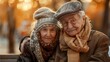 elderly couple With clear expressions of love that are warm and romantic, reflecting love in the retirement age of the elderly.