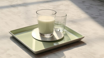 Glass of milk with almond nuts on canvas fabric on white wooden table. Dairy alternative milk for detox, healthy eating and diets. Selective focus