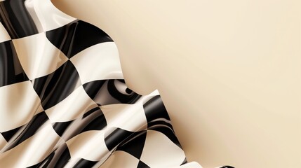 Abstract black and white checkered pattern with wavy texture on beige background