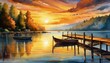 The tranquil beauty of sunset over a pier with boats on a lake