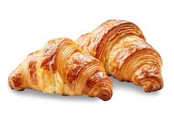 Fresh crusty croissant isolated on transparent background, Freshly baked pastry