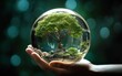 Hand holding a tree within a crystal ball