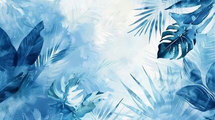 Poster - Blue tropical botanical wall art modern. Abstract art background design with watercolor hand painting leaves for wall decor, posters, and wallpapers.