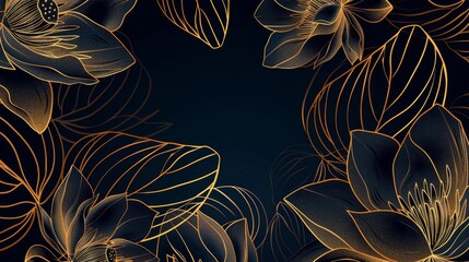 Wall Mural - Stunning gold gradient lotus flower line art background. Ideal for wedding invitations, covers, prints, decorations, templates.