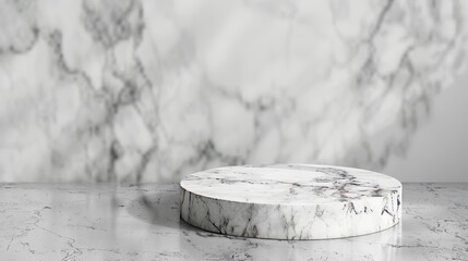 Poster - This white marble product stand has a Marbling floor background in the top view that is ideal for displaying packaging or mock-up design templates.