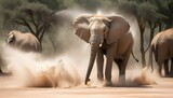 Fototapeta  - An-Elephant-Spraying-Dust-To-Protect-Its-Skin-