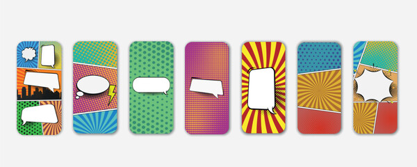 Poster - Set of abstract halftone colorful backgrounds. Realistic, high quality smart phone background mockup for ui ux presentation.