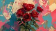 an aesthetically pleasing digital artwork of a bouquet of red roses, skillfully isolated on a background filled with vibrant and contrasting colors attractive look