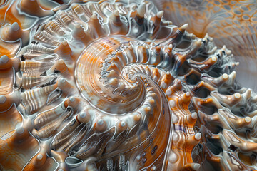 Wall Mural - A spiral shell with a white center and orange and brown edges